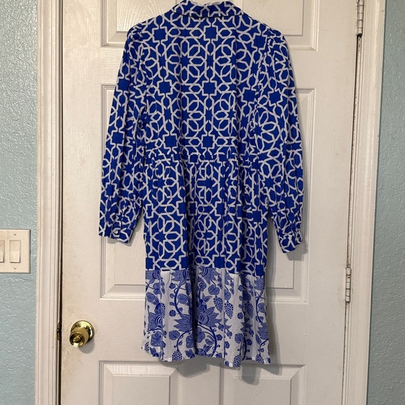 Tuckernuck‎ Ro’s Garden Romy Long Sleeve Printed Shirt Dress Blue Size Large - Picture 7 of 7